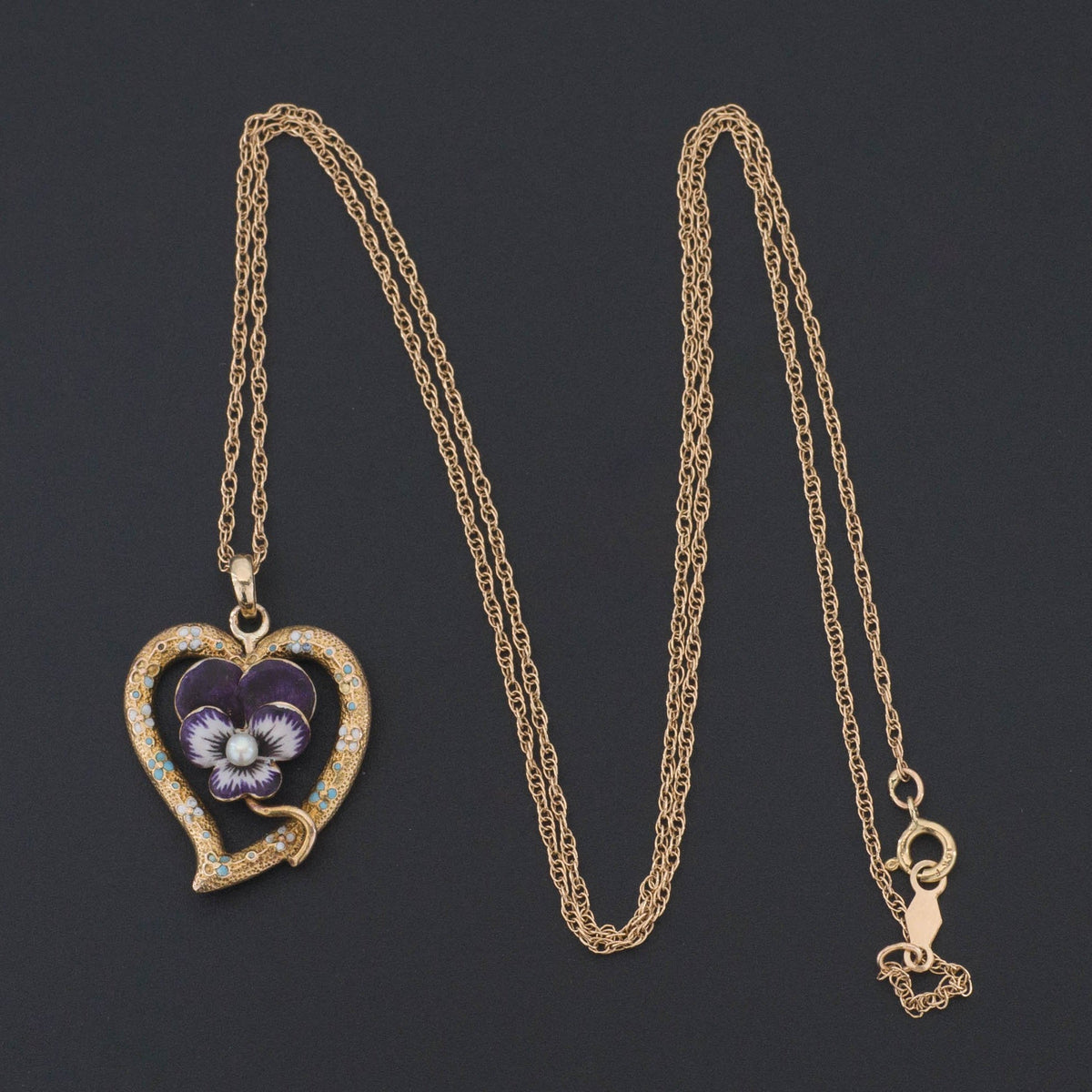 14k Gold Enamel Pansy Pendant | Antique Pin Conversion - Trademark Antiques