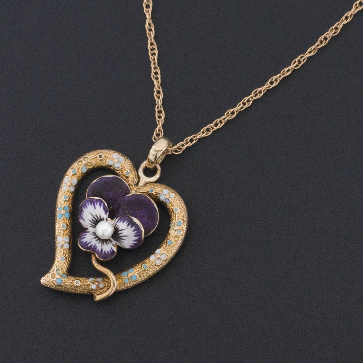 14k Gold Enamel Pansy Pendant | Antique Pin Conversion - Trademark Antiques