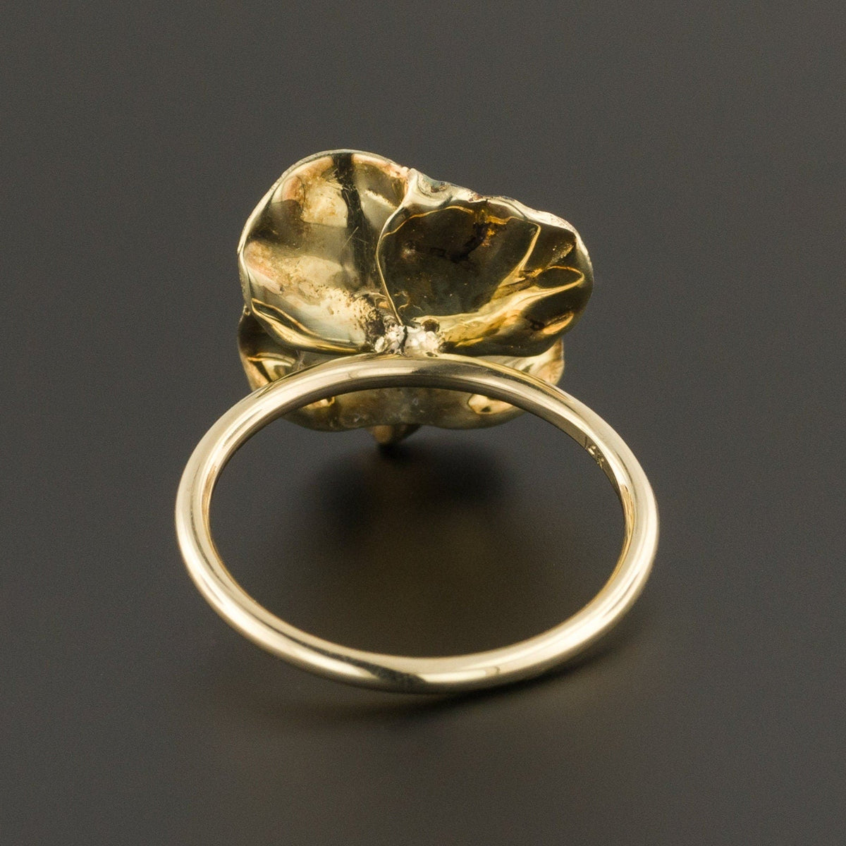 14k Gold Enamel Pansy Ring | Dark Blue Gray Pansy Ring - Trademark Antiques