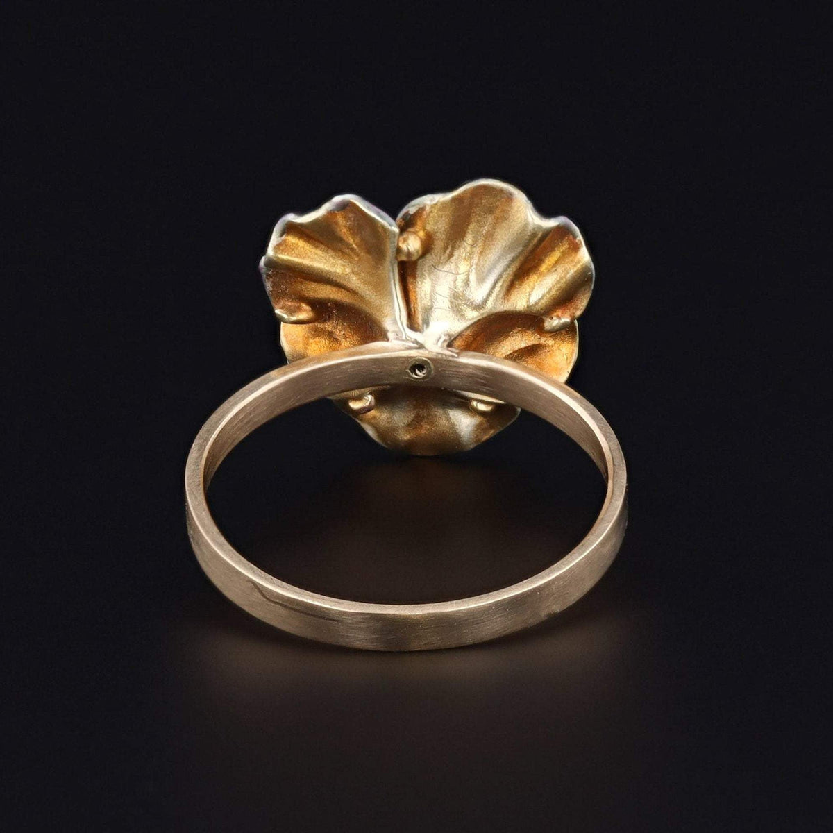 14k Gold Enamel Pansy Ring | Purple and Yellow Pansy Ring - Trademark Antiques