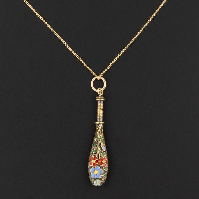 14k Gold Enamel Pendant | Antique Conversion Pendant with Optional 14k Gold Chain - Trademark Antiques