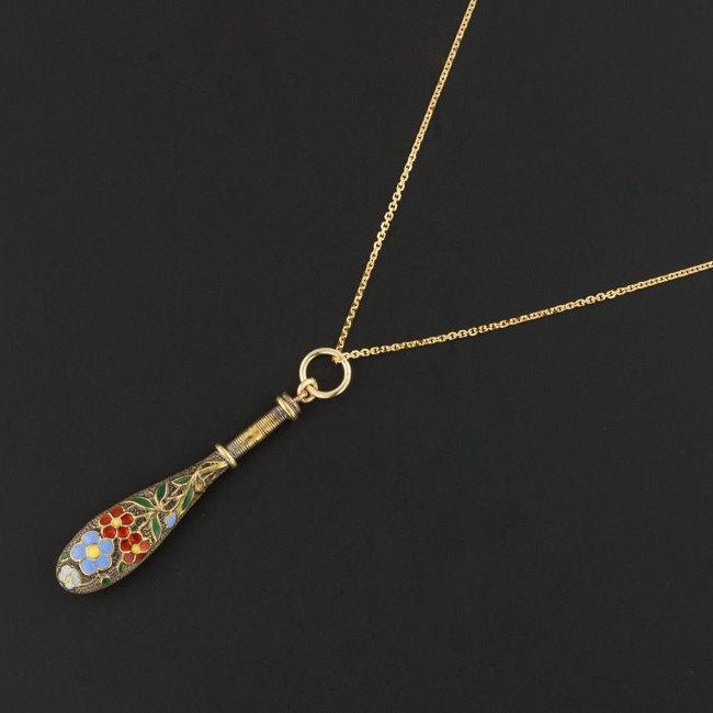 14k Gold Enamel Pendant | Antique Conversion Pendant with Optional 14k Gold Chain - Trademark Antiques