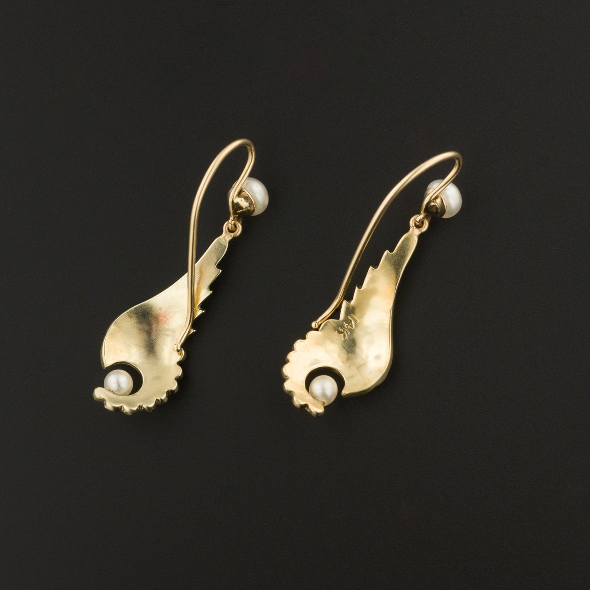 14k Gold Enamel Wing Earrings | Antique Pin Conversion Earrings - Trademark Antiques