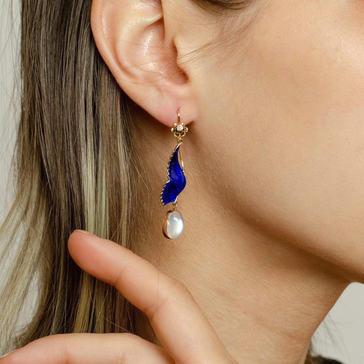 14k Gold Enamel Wing Earrings | Antique Pin Conversion Earrings - Trademark Antiques