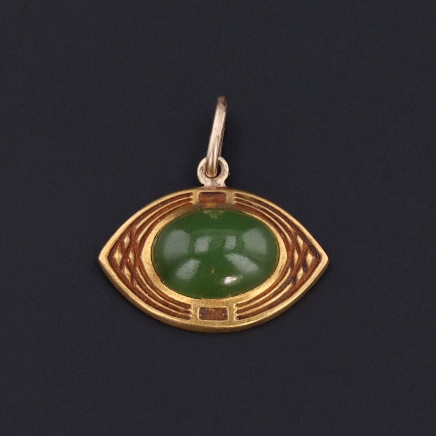 14k Gold Evil Eye Charm | Chrysoprase Pendant - Trademark Antiques
