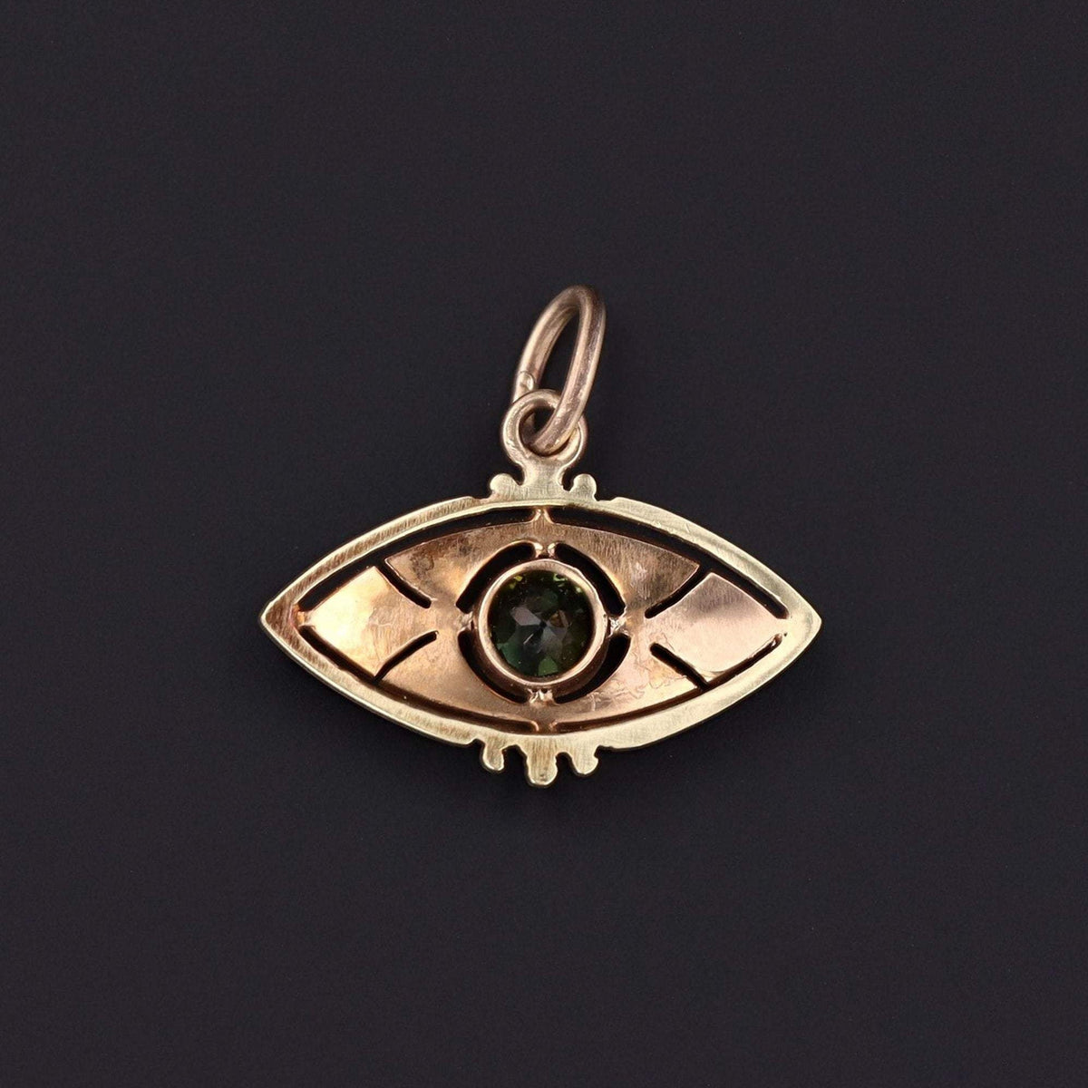 14k Gold Evil Eye Charm | Peridot Pearl &amp; Enamel Pendant - Trademark Antiques