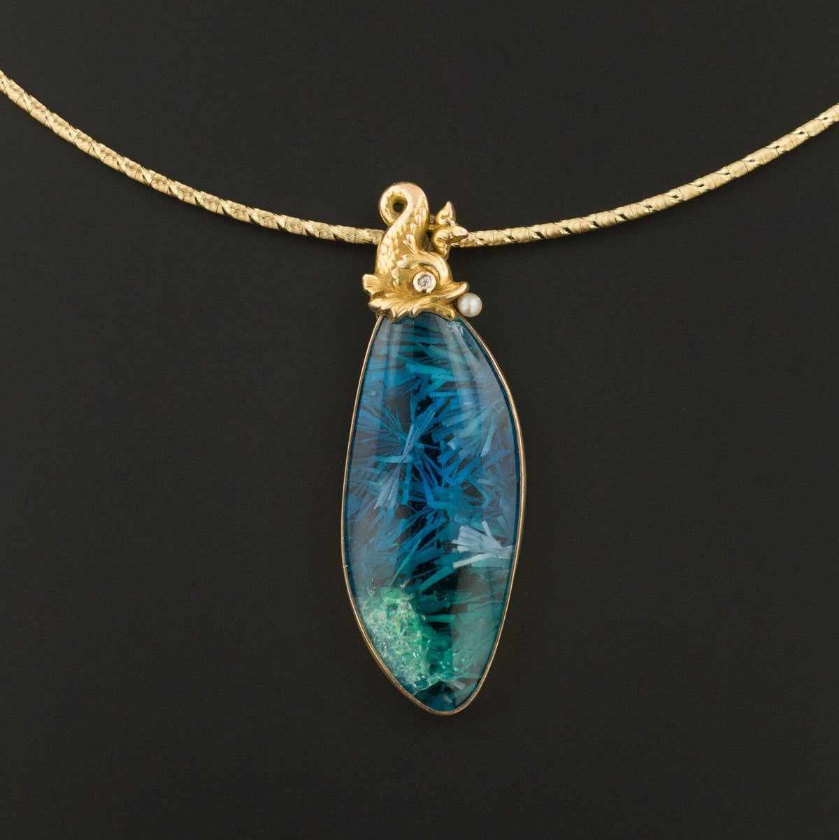 14k Gold Fish Pendant | Bridwell Stone Pendant - Trademark Antiques