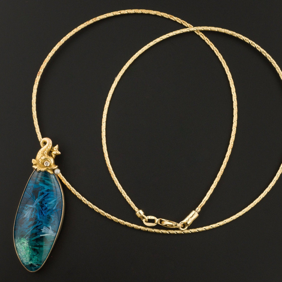 14k Gold Fish Pendant | Bridwell Stone Pendant - Trademark Antiques