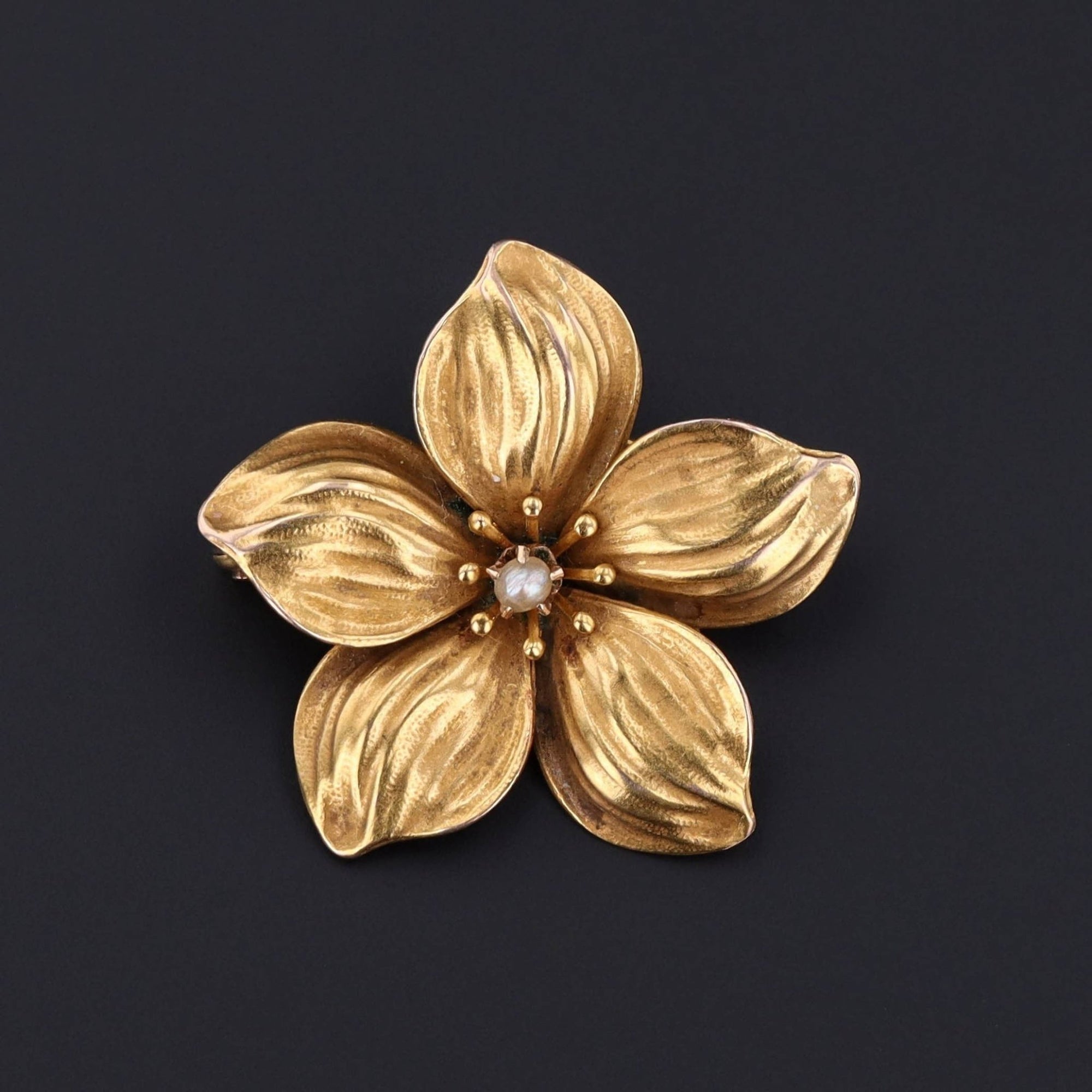 14k Gold Flower Brooch | Pearl Flower Brooch - Trademark Antiques