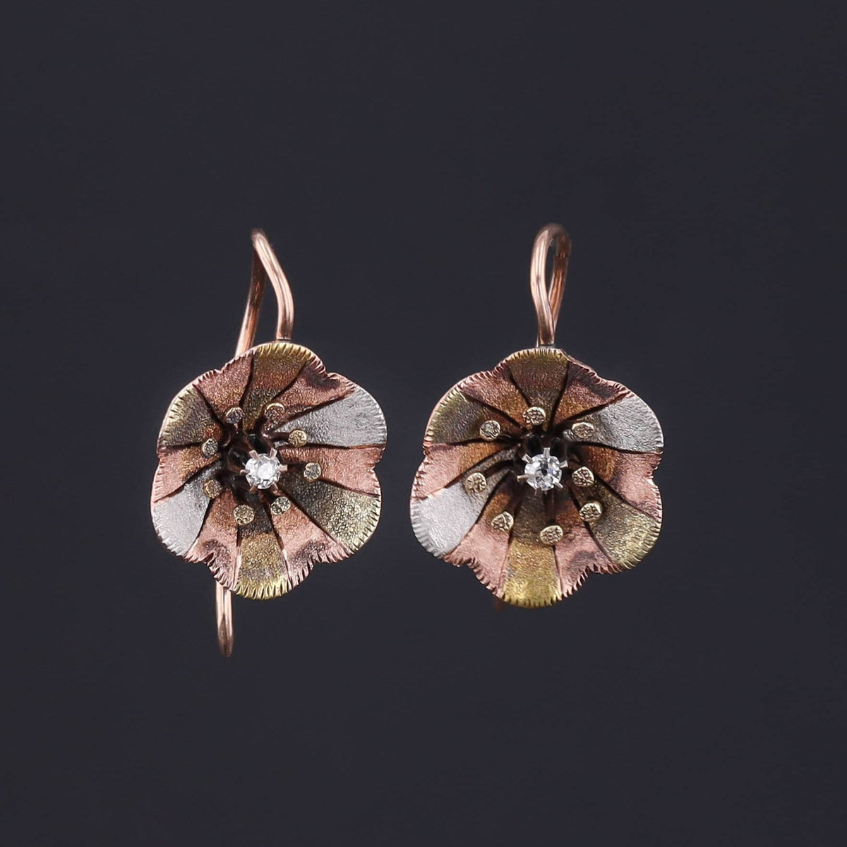 14K Gold Flower Earrings | Vintage Diamond Flower Earrings - Trademark Antiques