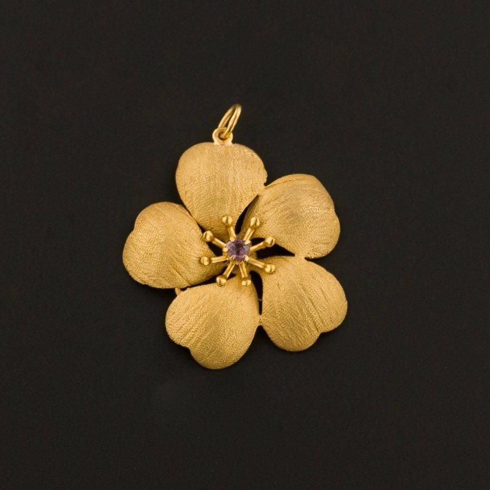 14k Gold Flower Pendant | Amethyst Flower Pendant - Trademark Antiques