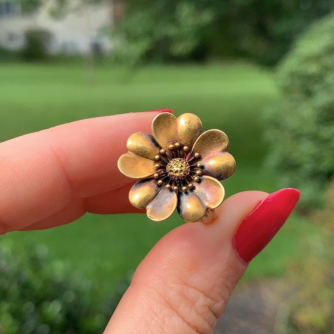 14k Gold Flower Ring | Antique Pin Conversion Ring - Trademark Antiques
