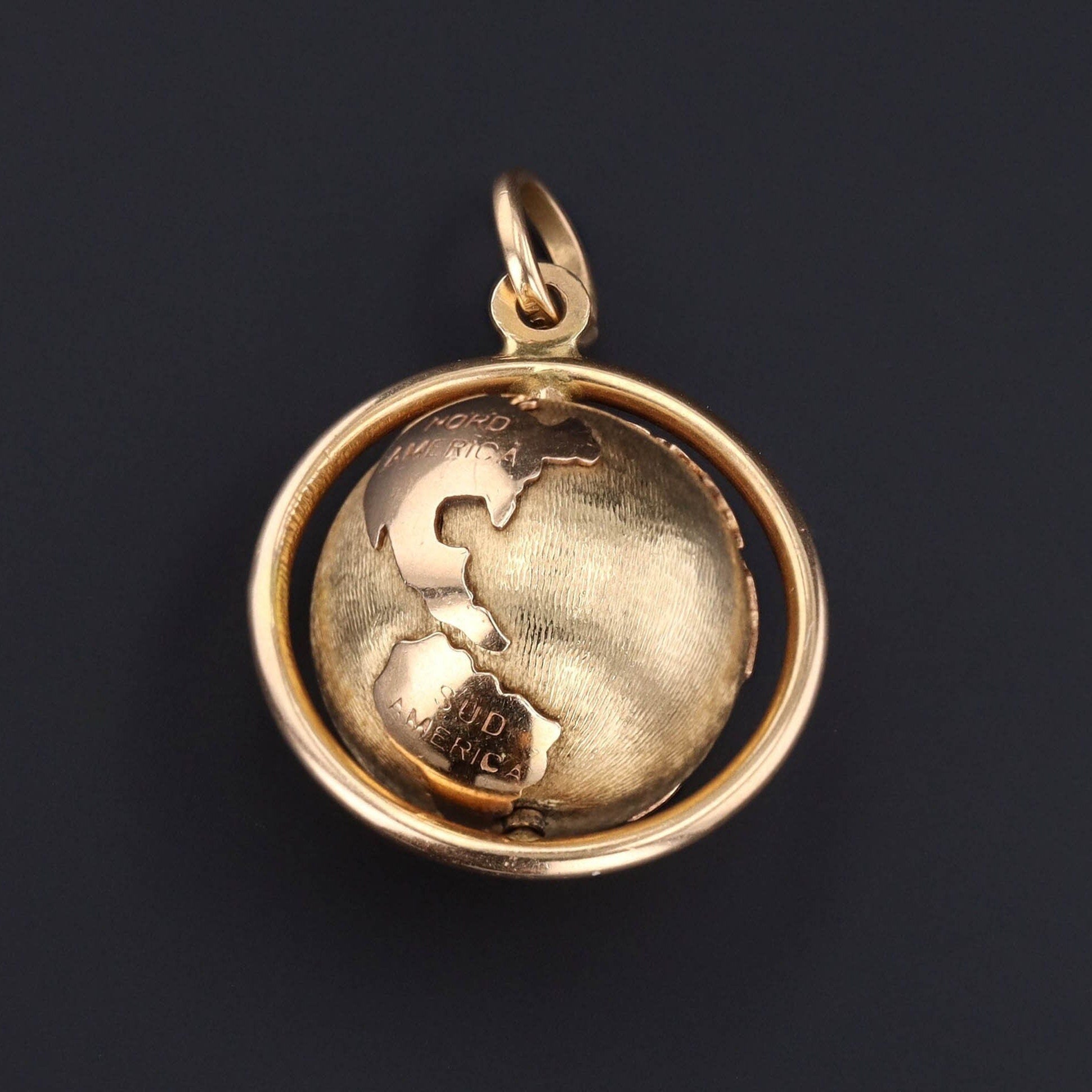 14k Gold Globe Pendant | Vintage Spinning Globe Pendant - Trademark Antiques