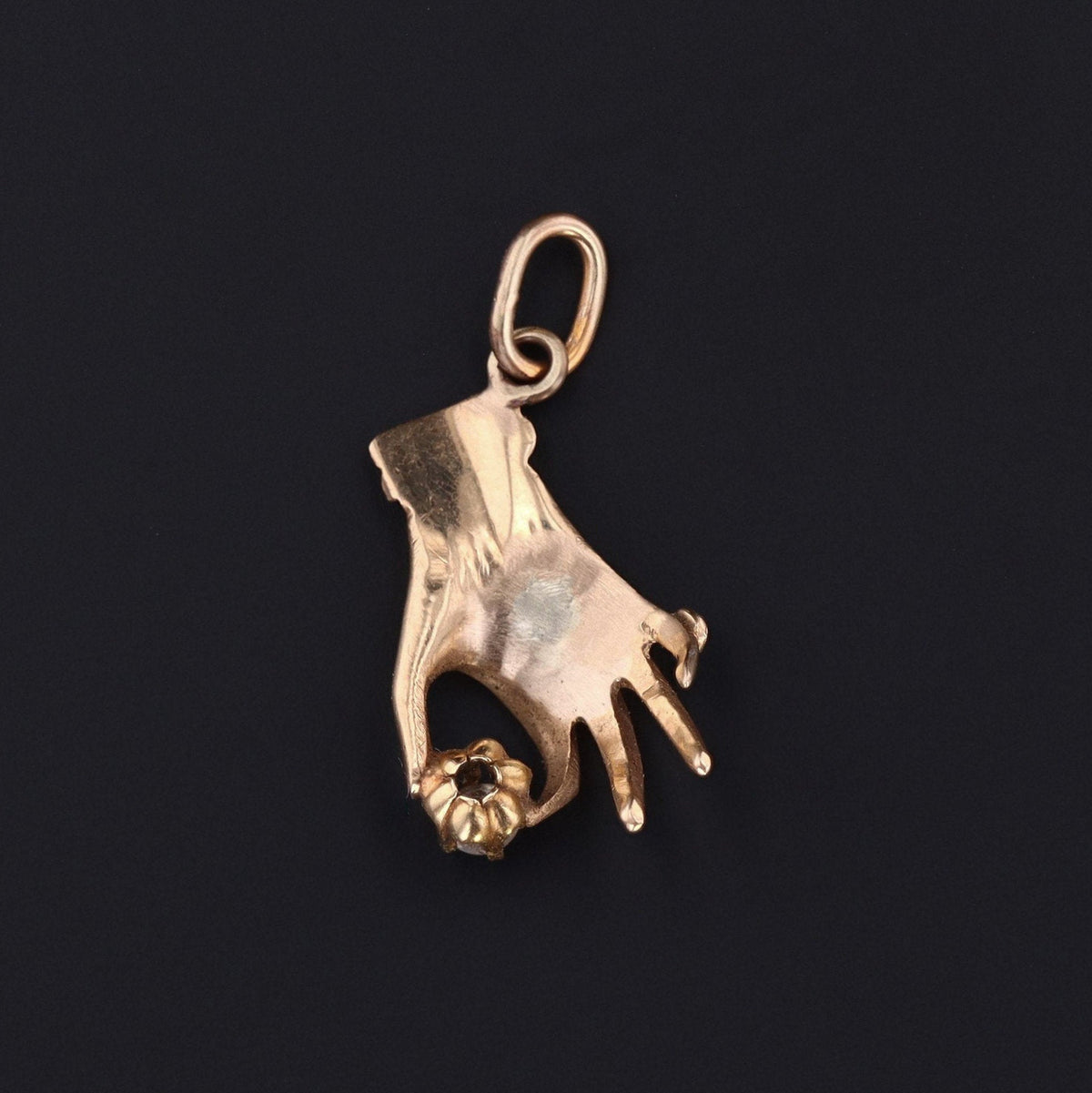 14k Gold Hand Charm | Diamond Hand Pendant - Trademark Antiques