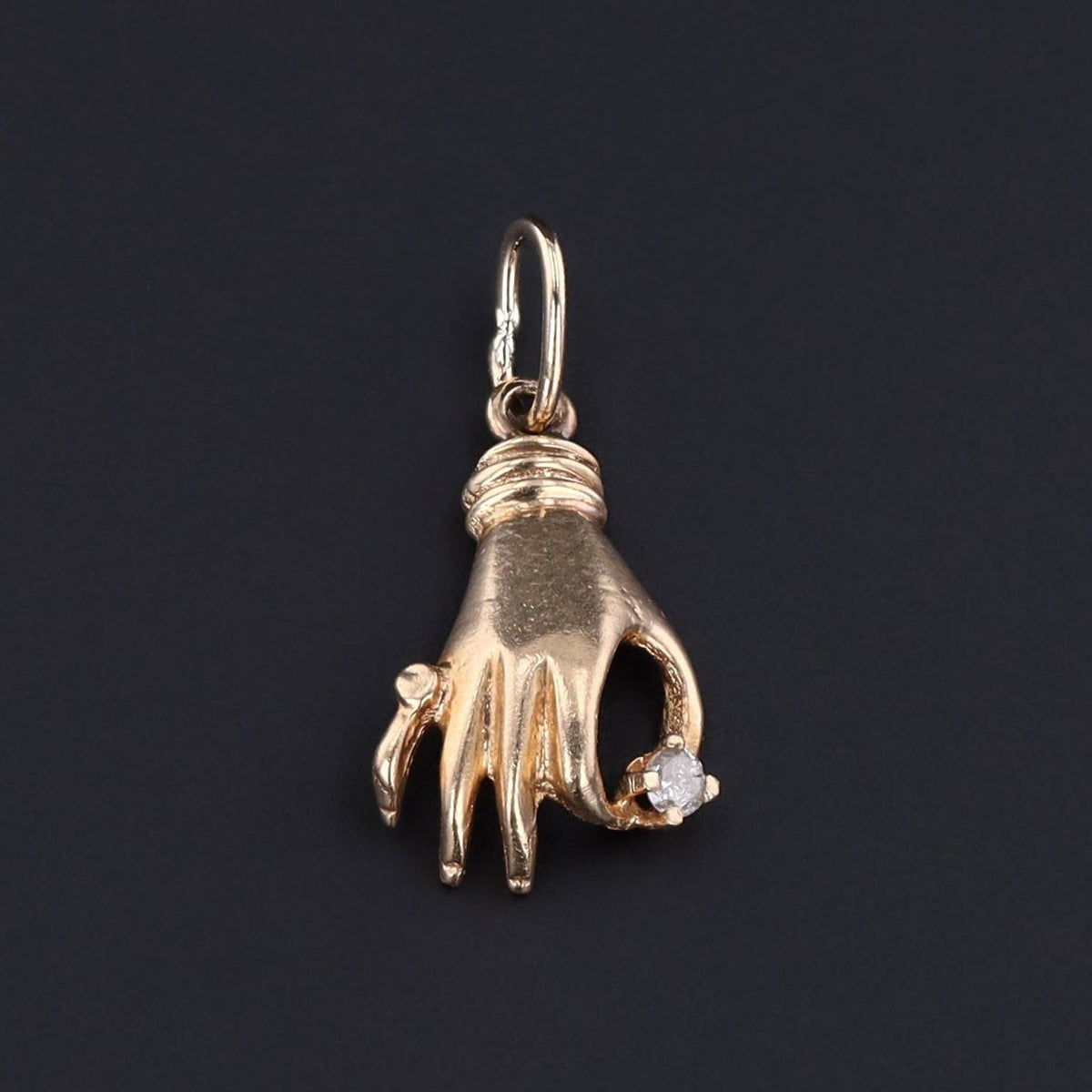 14k Gold Hand Charm | Diamond Hand Pendant - Trademark Antiques