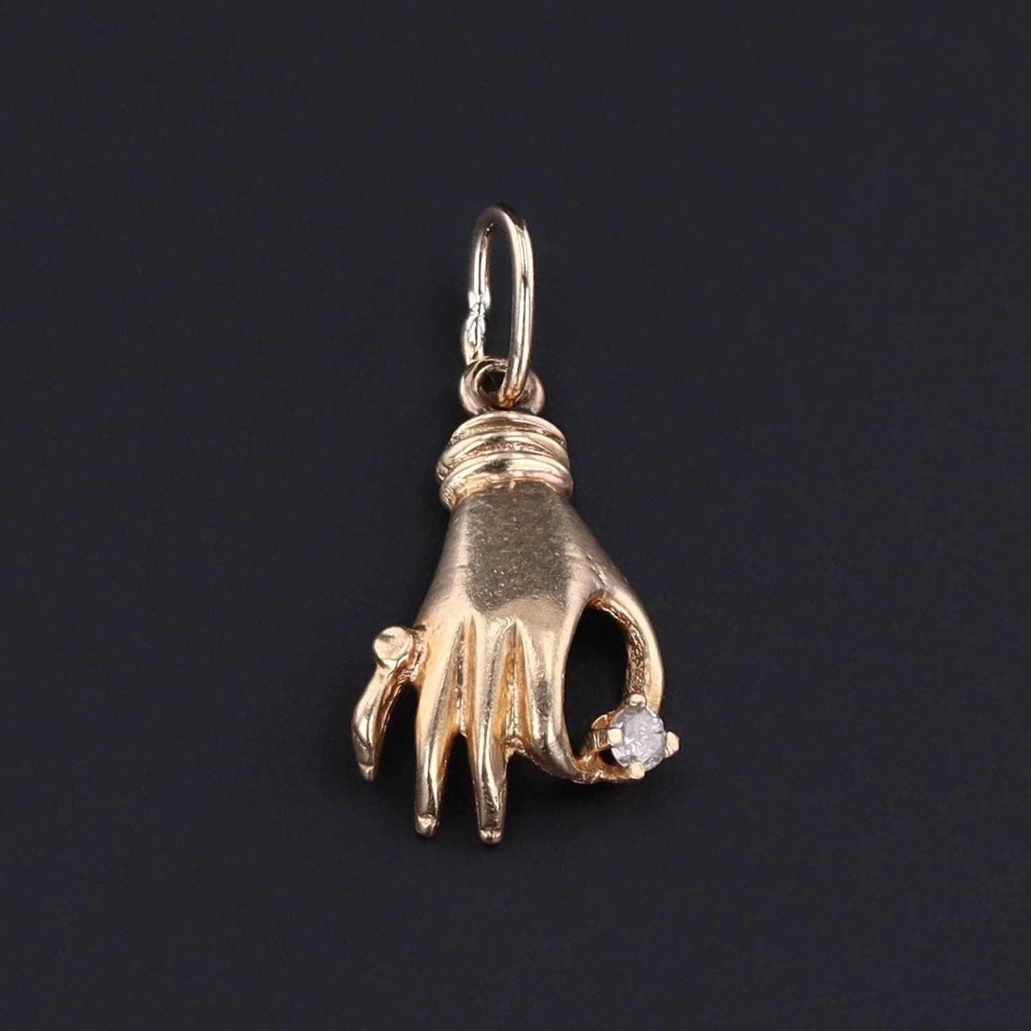 14k Gold Hand Charm | Diamond Hand Pendant - Trademark Antiques
