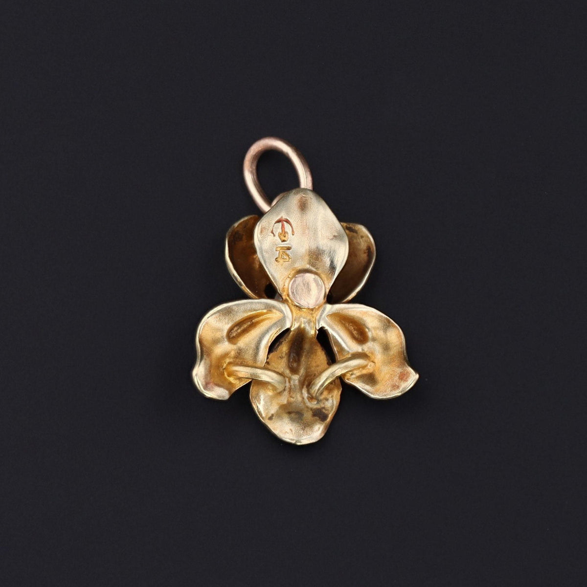14k Gold Iris Charm | Enamel Iris Charm - Trademark Antiques