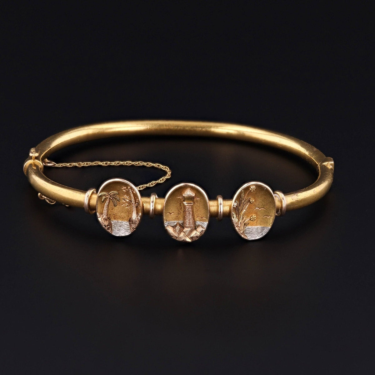 14k Gold Lighthouse Bracelet | Antique Gold Bangle Bracelet - Trademark Antiques