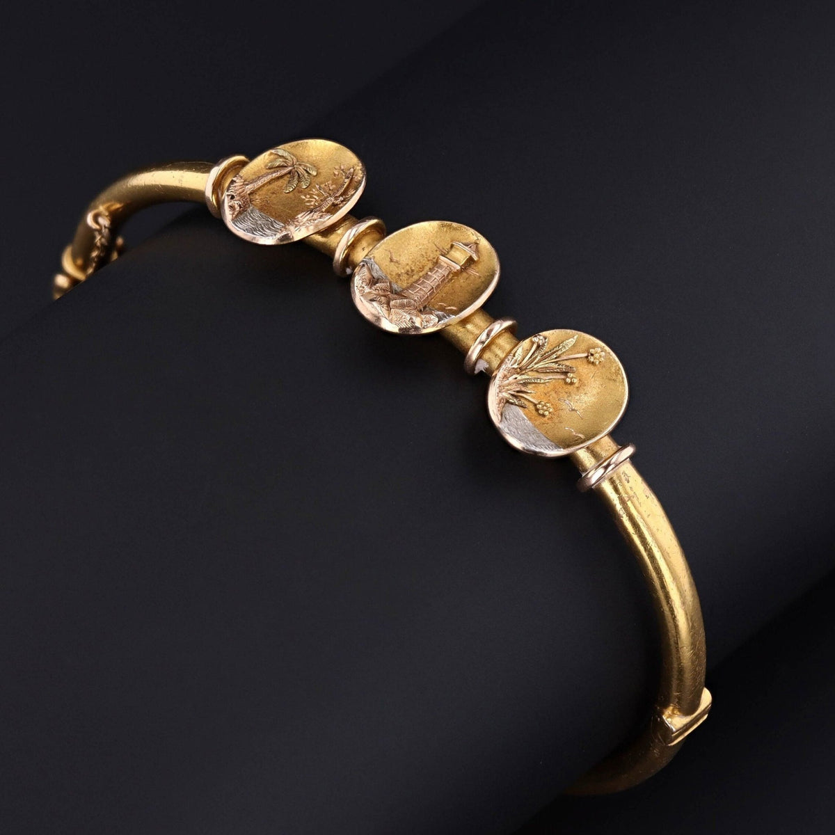 14k Gold Lighthouse Bracelet | Antique Gold Bangle Bracelet - Trademark Antiques