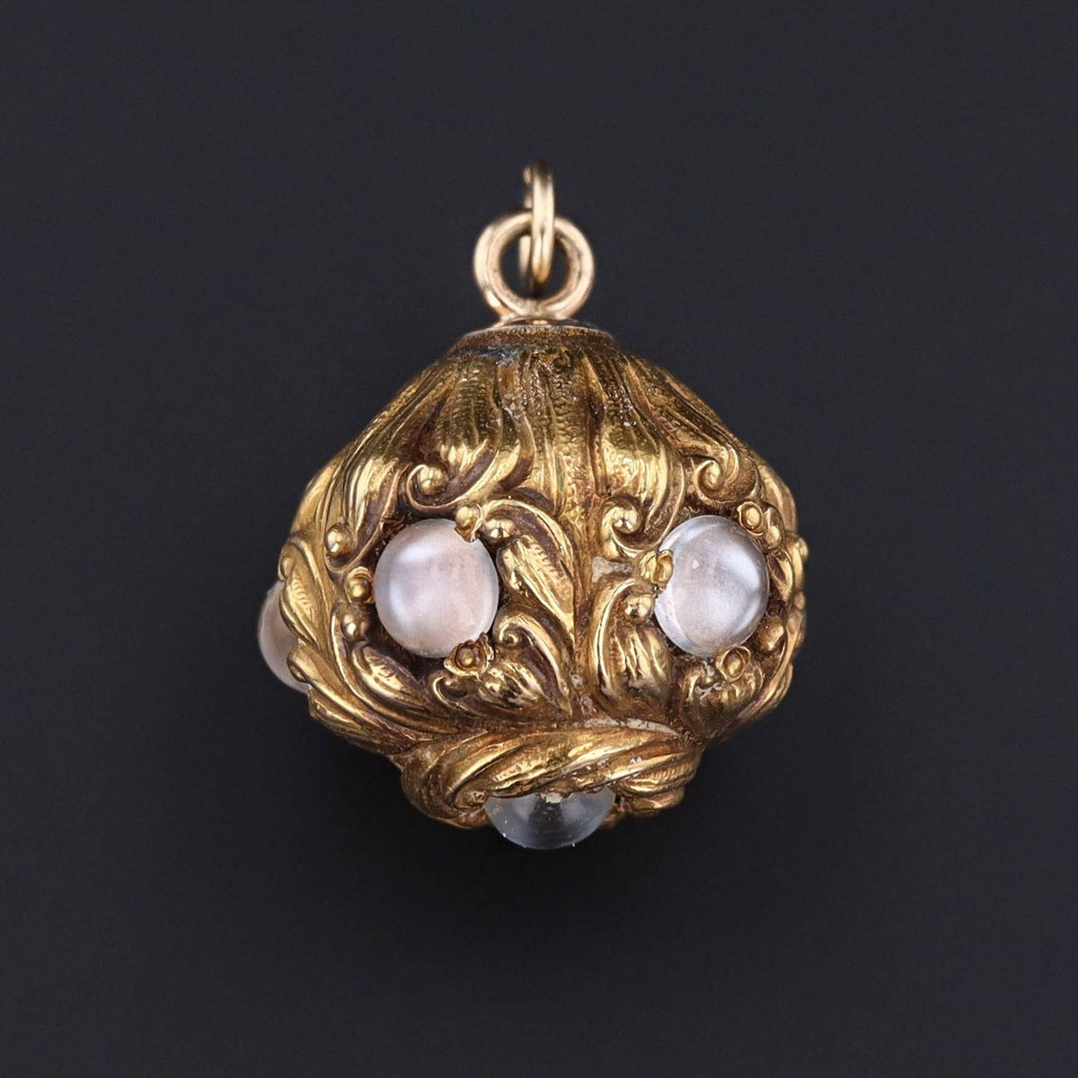14k Gold &amp; Moonstone Orb Pendant | Antique Hat Pin Conversion - Trademark Antiques