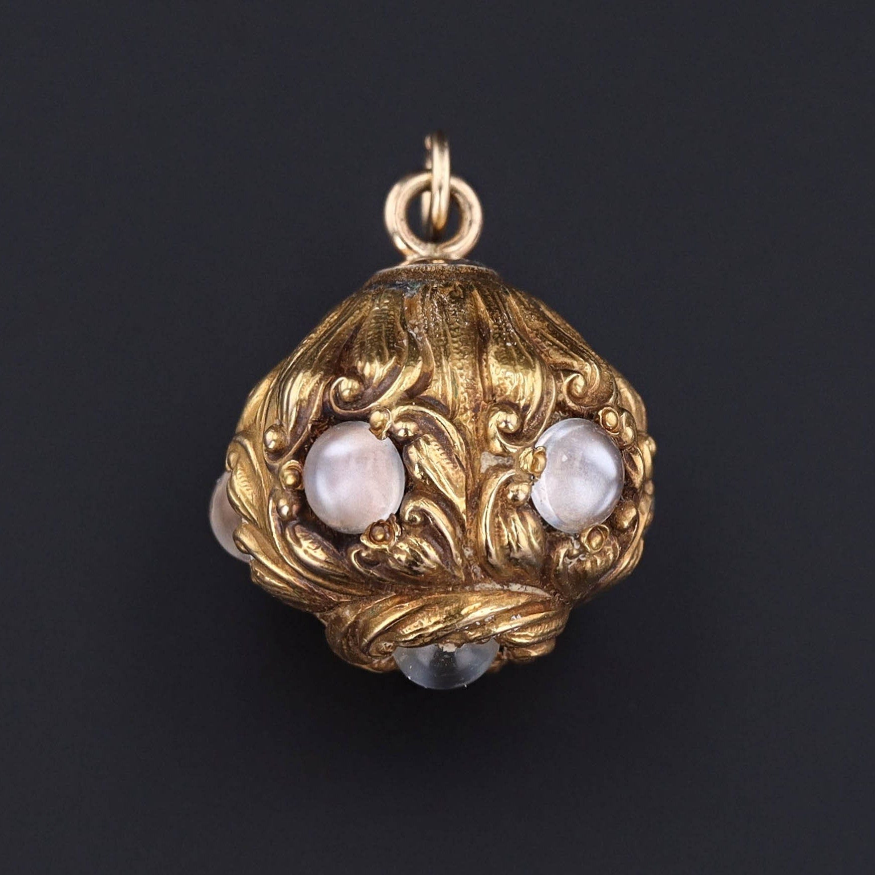 14k Gold & Moonstone Orb Pendant | Antique Hat Pin Conversion - Trademark Antiques