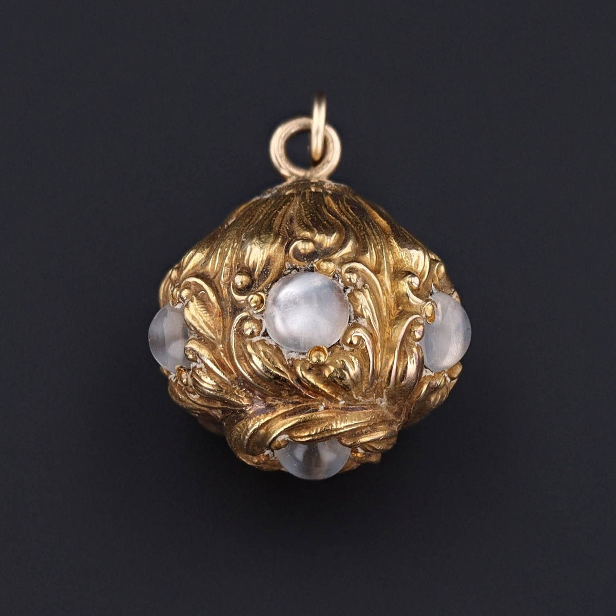 14k Gold &amp; Moonstone Orb Pendant | Antique Hat Pin Conversion - Trademark Antiques