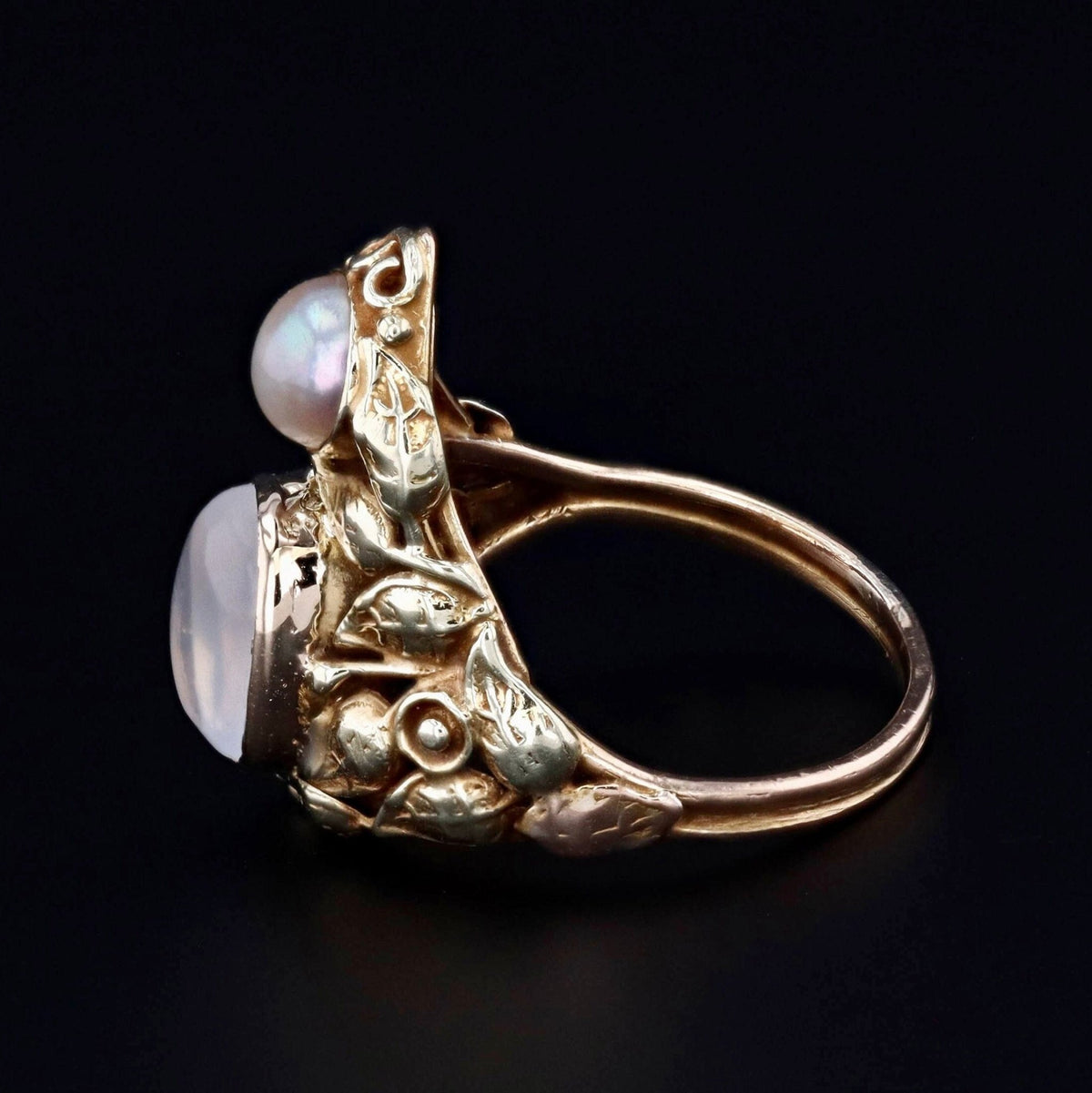 14k Gold Moonstone Ring | Arts &amp; Crafts Ring - Trademark Antiques