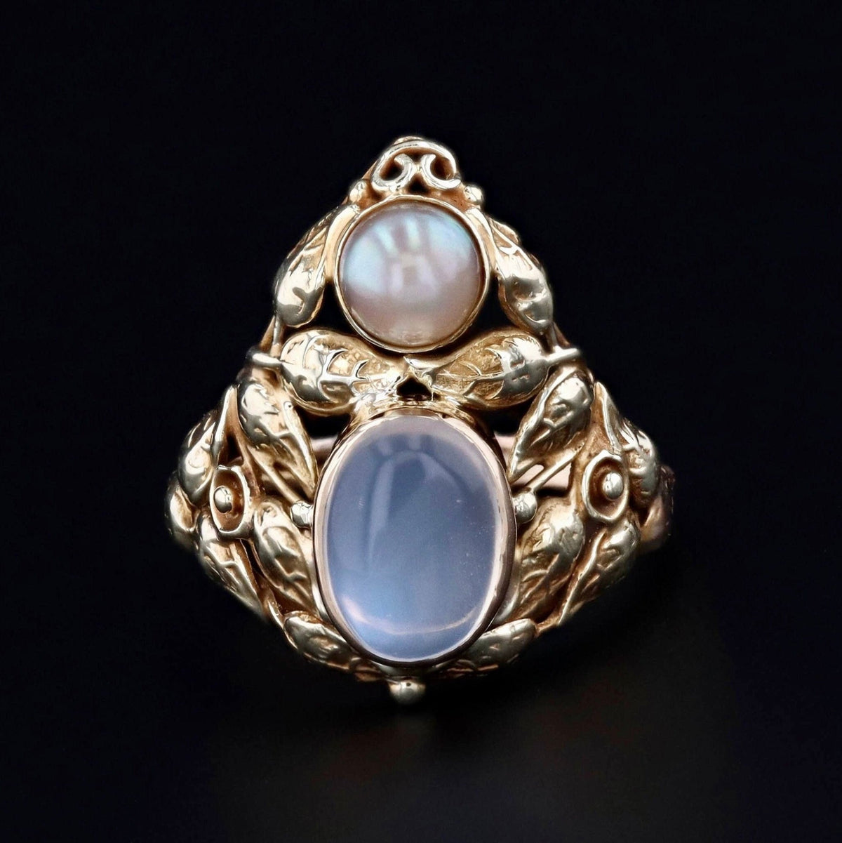 14k Gold Moonstone Ring | Arts &amp; Crafts Ring - Trademark Antiques