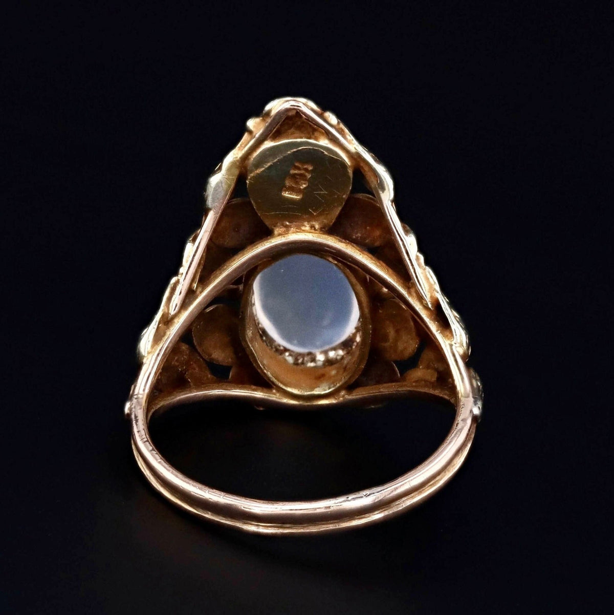 14k Gold Moonstone Ring | Arts &amp; Crafts Ring - Trademark Antiques
