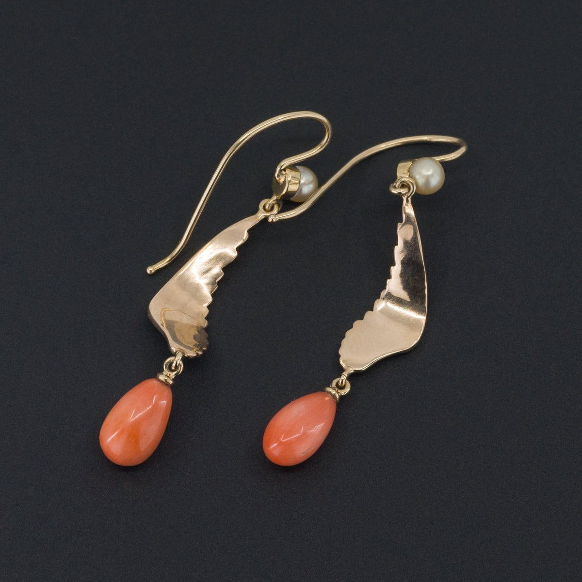 14k Gold Pearl Wing Earrings | Antique Pin Conversion Earrings - Trademark Antiques