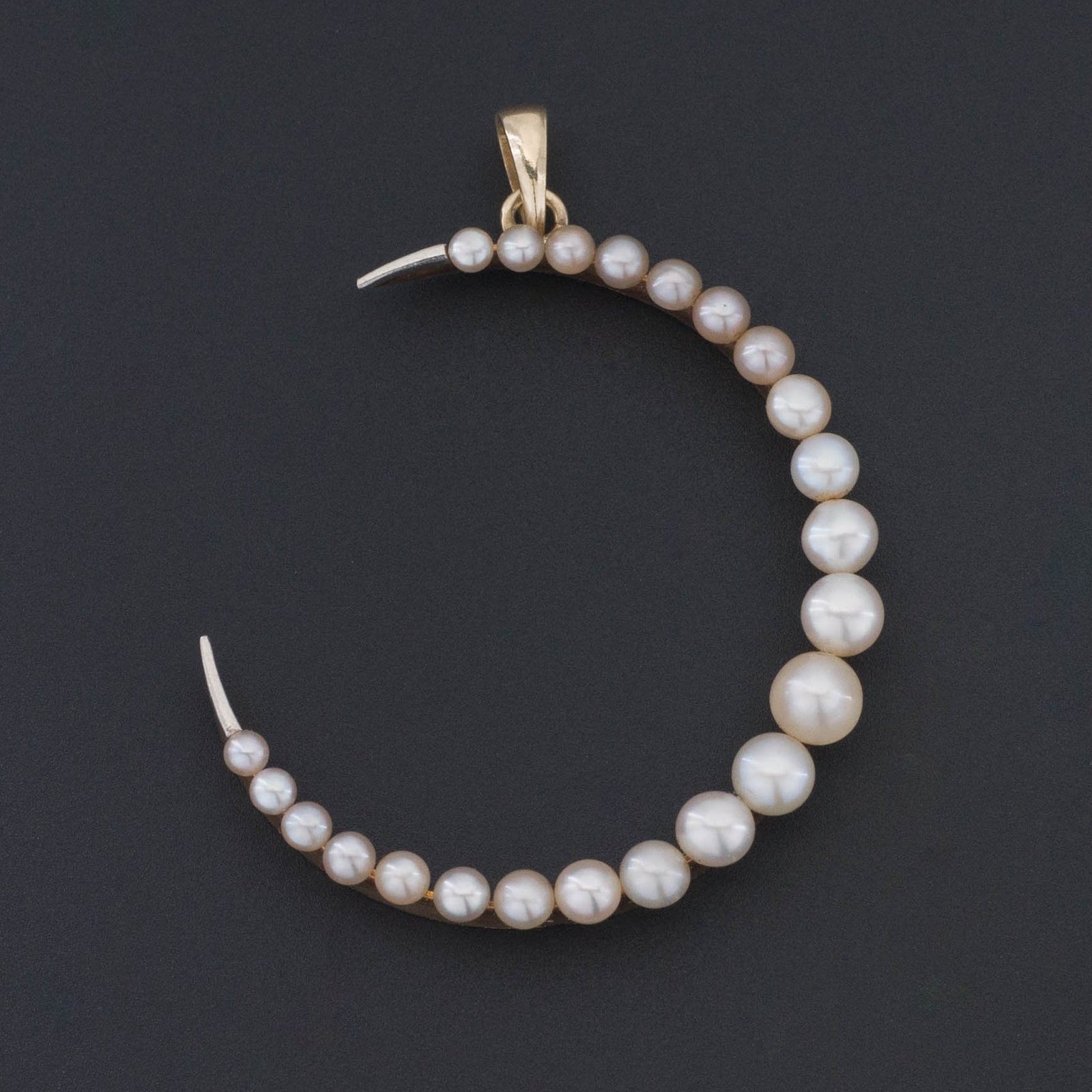 14k Gold & Platinum Crescent Moon Pendant | Pearl Crescent Pendant - Trademark Antiques