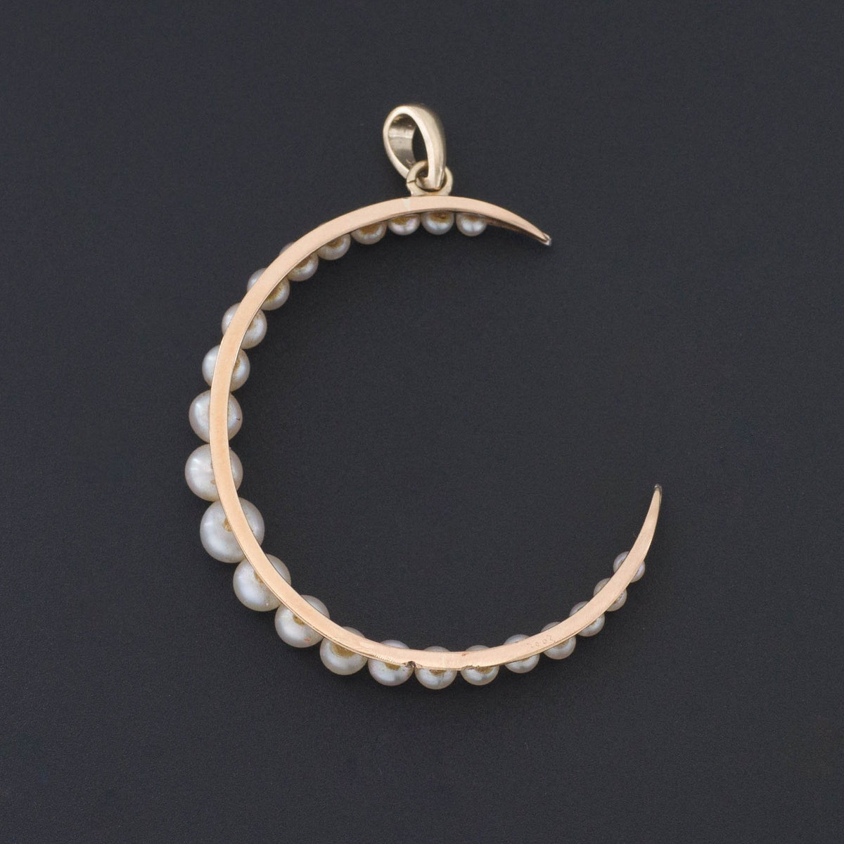 14k Gold &amp; Platinum Crescent Moon Pendant | Pearl Crescent Pendant - Trademark Antiques