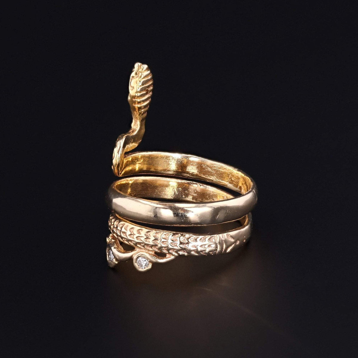 14k Gold Snake With Diamond Head Ring | Vintage 14k Gold Snake Ring - Trademark Antiques