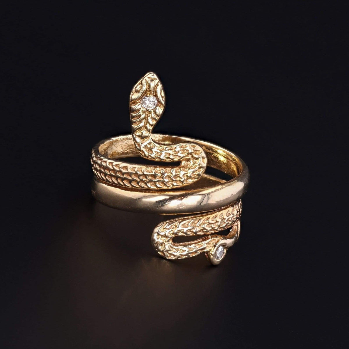 14k Gold Snake With Diamond Head Ring | Vintage 14k Gold Snake Ring - Trademark Antiques