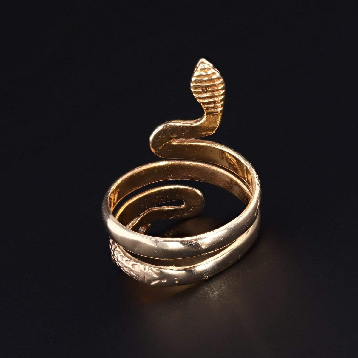 14k Gold Snake With Diamond Head Ring | Vintage 14k Gold Snake Ring - Trademark Antiques