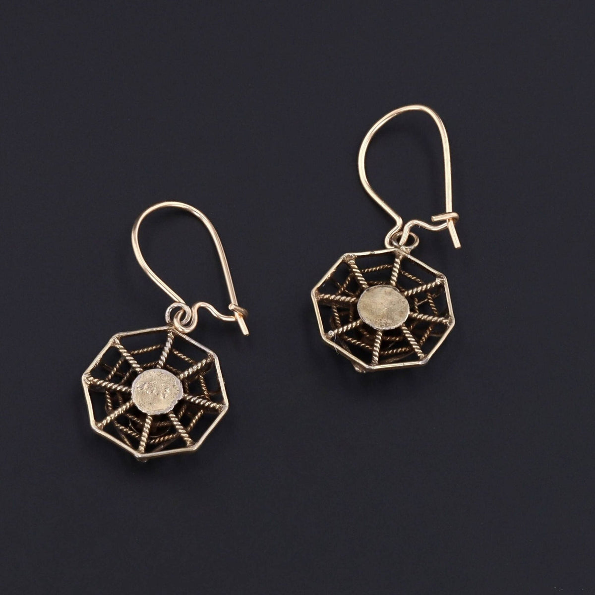 14k Gold Spider Earrings | Vintage Spider on Web Earrings - Trademark Antiques