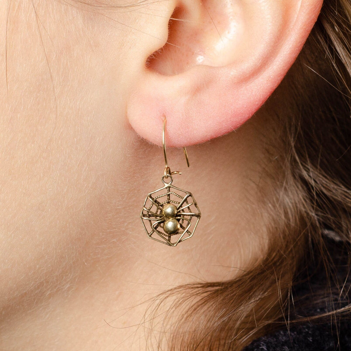14k Gold Spider Earrings | Vintage Spider on Web Earrings - Trademark Antiques