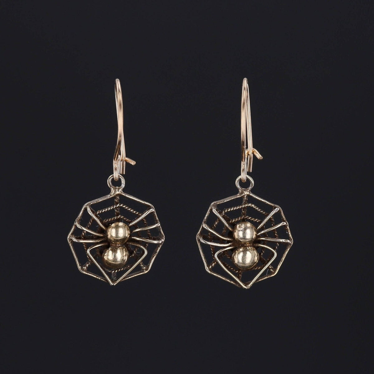 14k Gold Spider Earrings | Vintage Spider on Web Earrings - Trademark Antiques