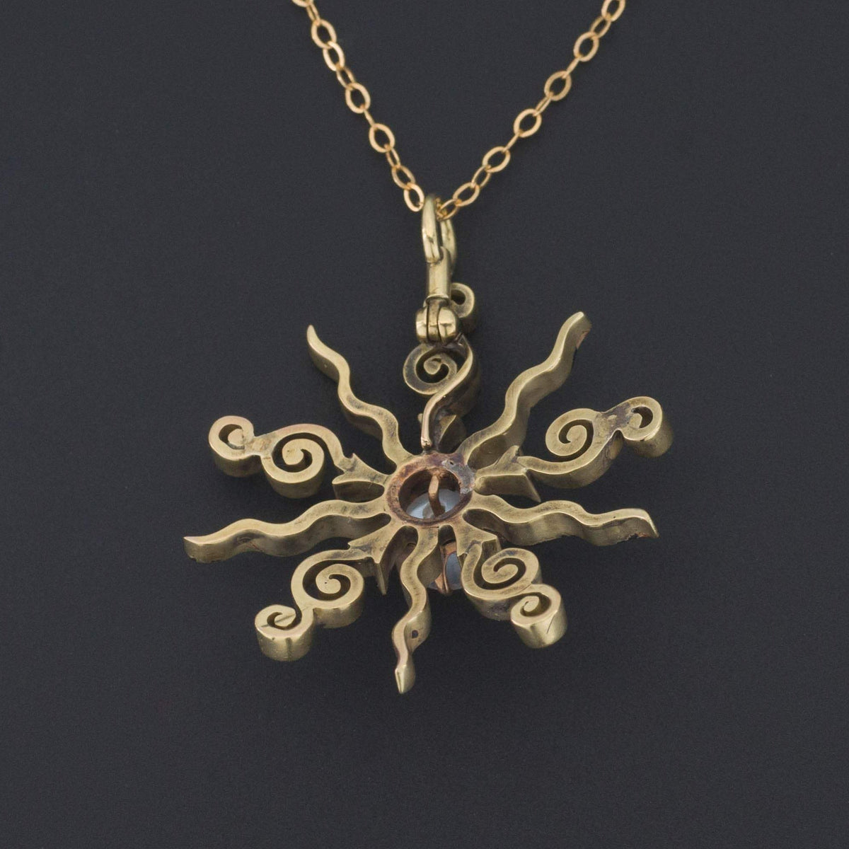 14k Gold Starburst Pendant | Moonstone and Enamel Pendant - Trademark Antiques
