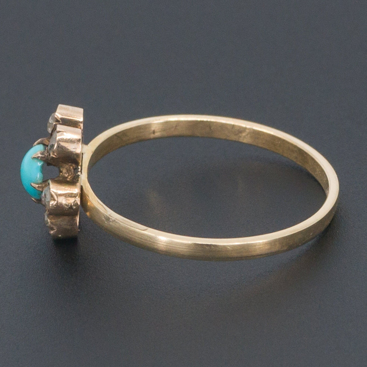 14k Gold Turquoise &amp; Diamond Ring | Antique Stick Pin Ring - Trademark Antiques
