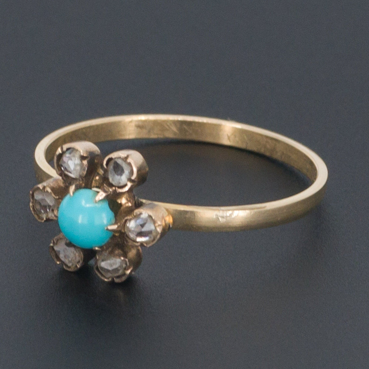 14k Gold Turquoise &amp; Diamond Ring | Antique Stick Pin Ring - Trademark Antiques