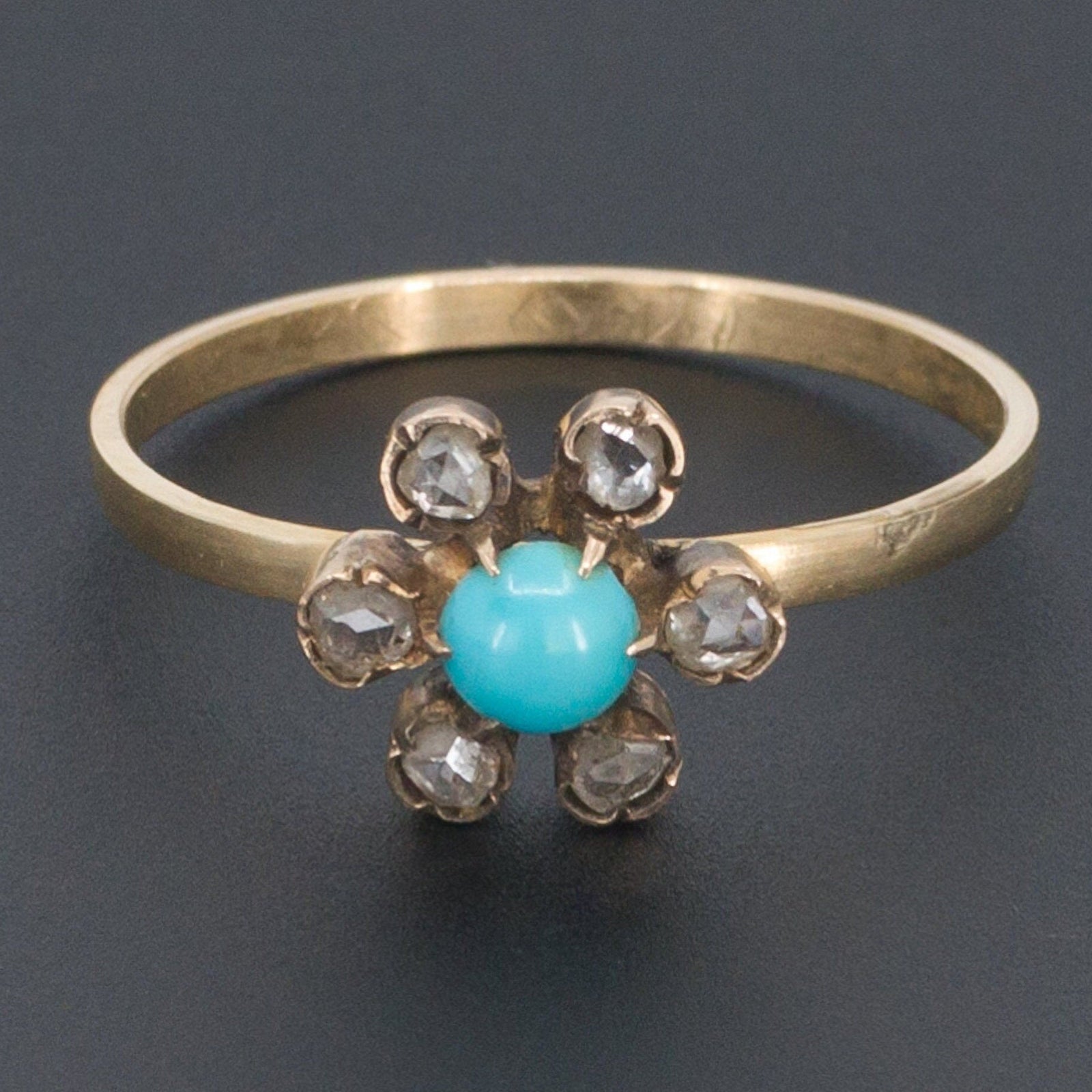 14k Gold Turquoise &amp; Diamond Ring | Antique Stick Pin Ring - Trademark Antiques