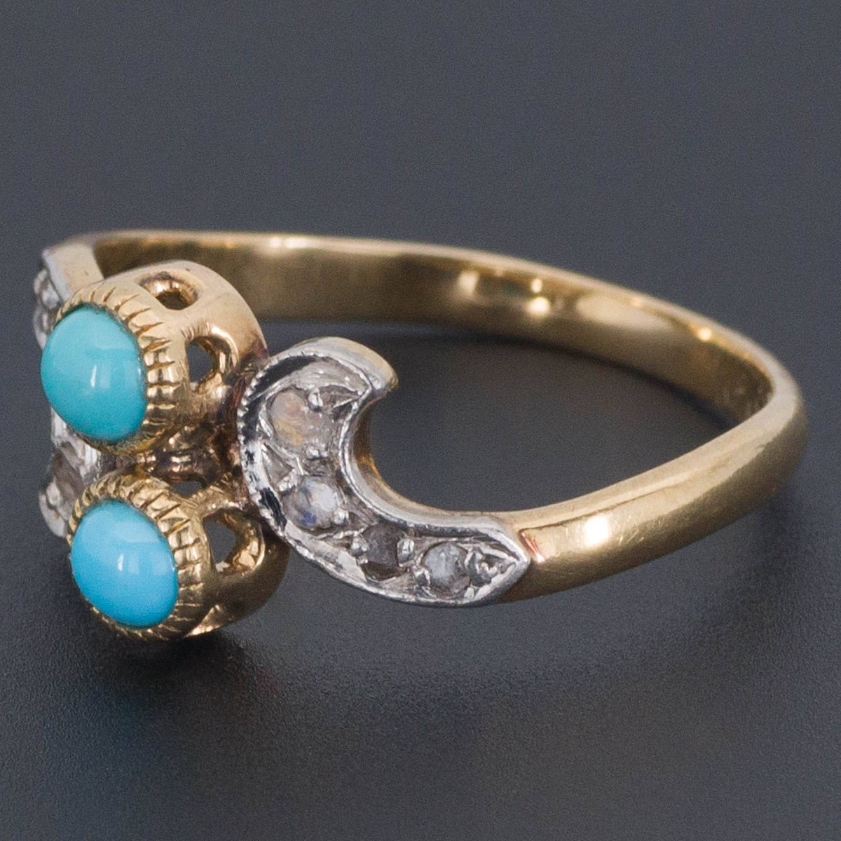 14k Gold Turquoise &amp; Diamond Ring | Vintage Ring - Trademark Antiques