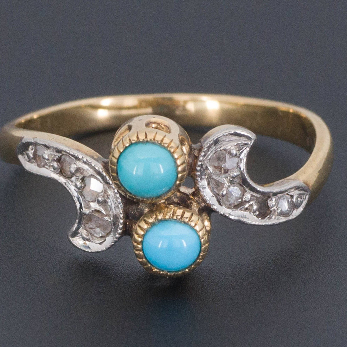 14k Gold Turquoise &amp; Diamond Ring | Vintage Ring - Trademark Antiques