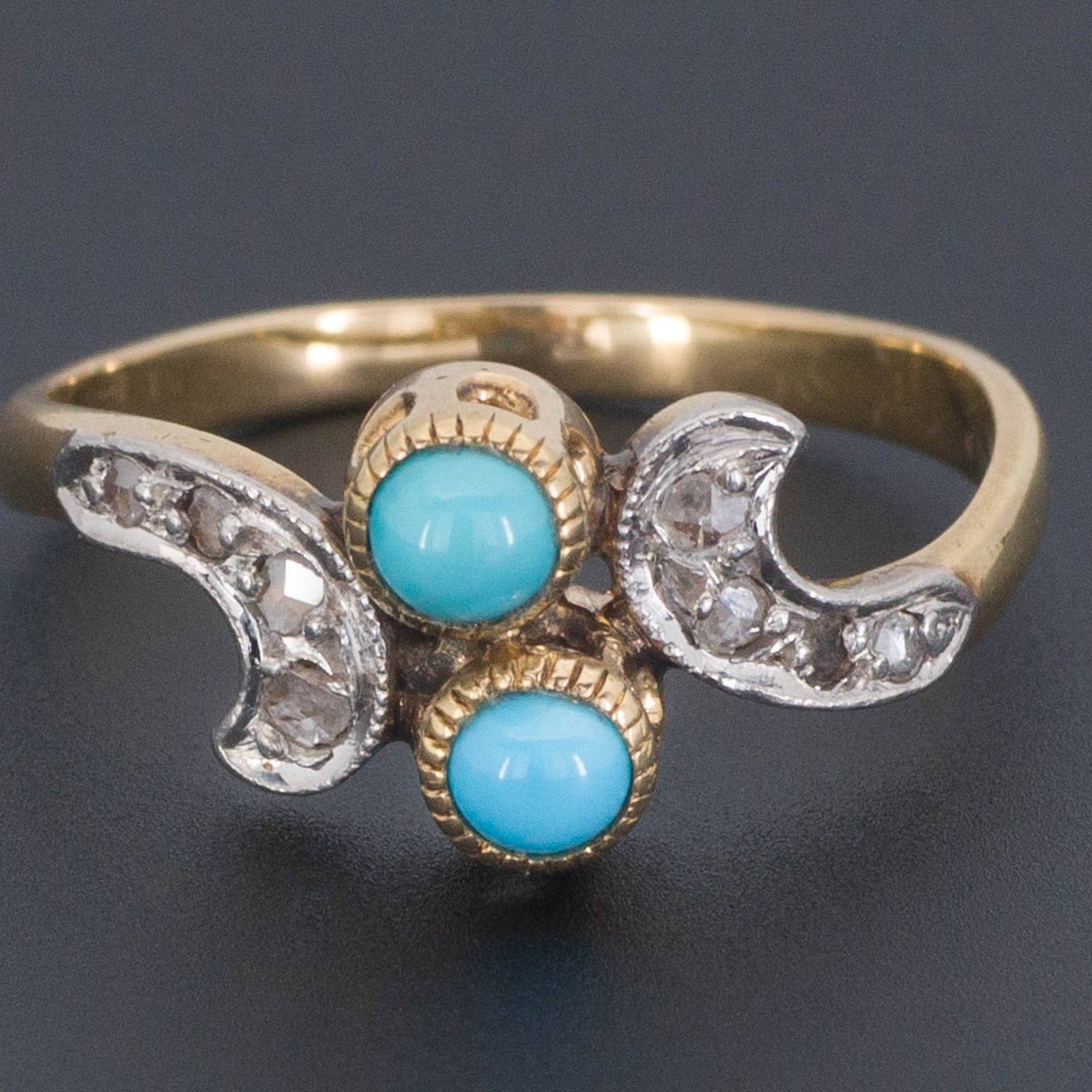 14k Gold Turquoise & Diamond Ring | Vintage Ring - Trademark Antiques
