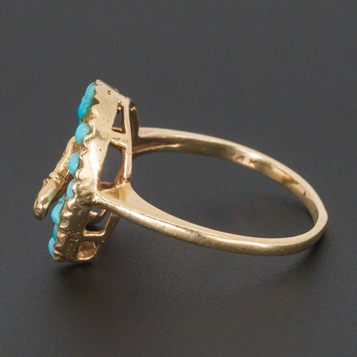 14k Gold &amp; Turquoise Horse and Horseshoe Ring | Lucky Horseshoe Ring - Trademark Antiques