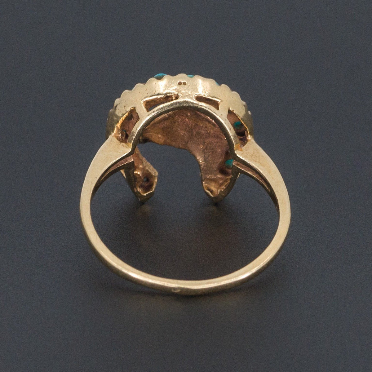 14k Gold &amp; Turquoise Horse and Horseshoe Ring | Lucky Horseshoe Ring - Trademark Antiques