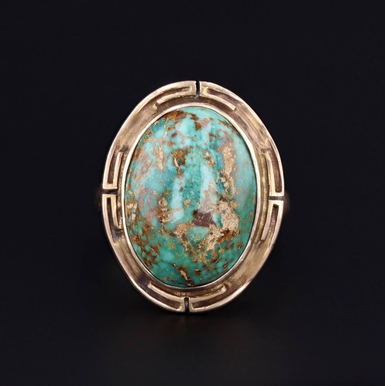 14k Gold Turquoise Ring | Vintage Turquoise Statement Ring - Trademark Antiques