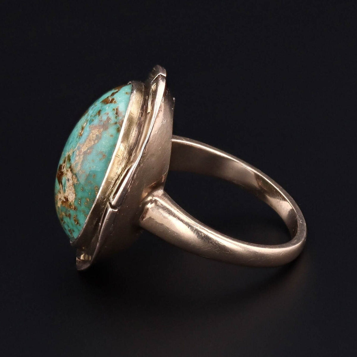 14k Gold Turquoise Ring | Vintage Turquoise Statement Ring - Trademark Antiques