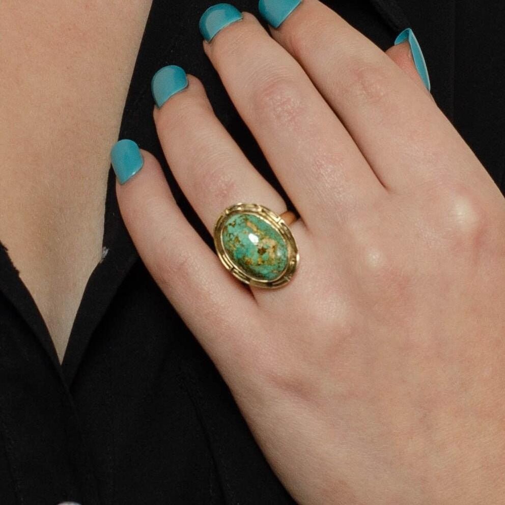 14k Gold Turquoise Ring | Vintage Turquoise Statement Ring - Trademark Antiques